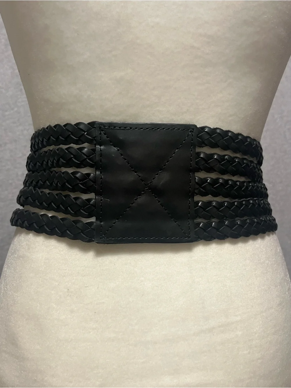 Tracy Reese Plenty Wide Black Braided Waist Belt Double Buckles
